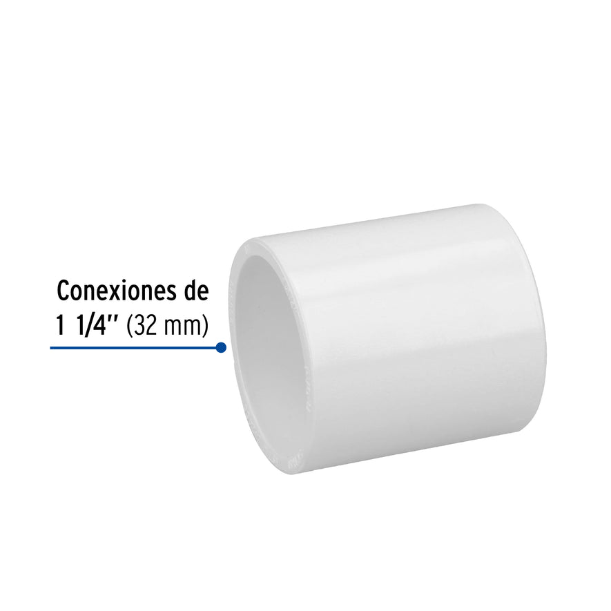 Cople de PVC cédula 40 de 1-1/4', Foset Caja con 4, 45529