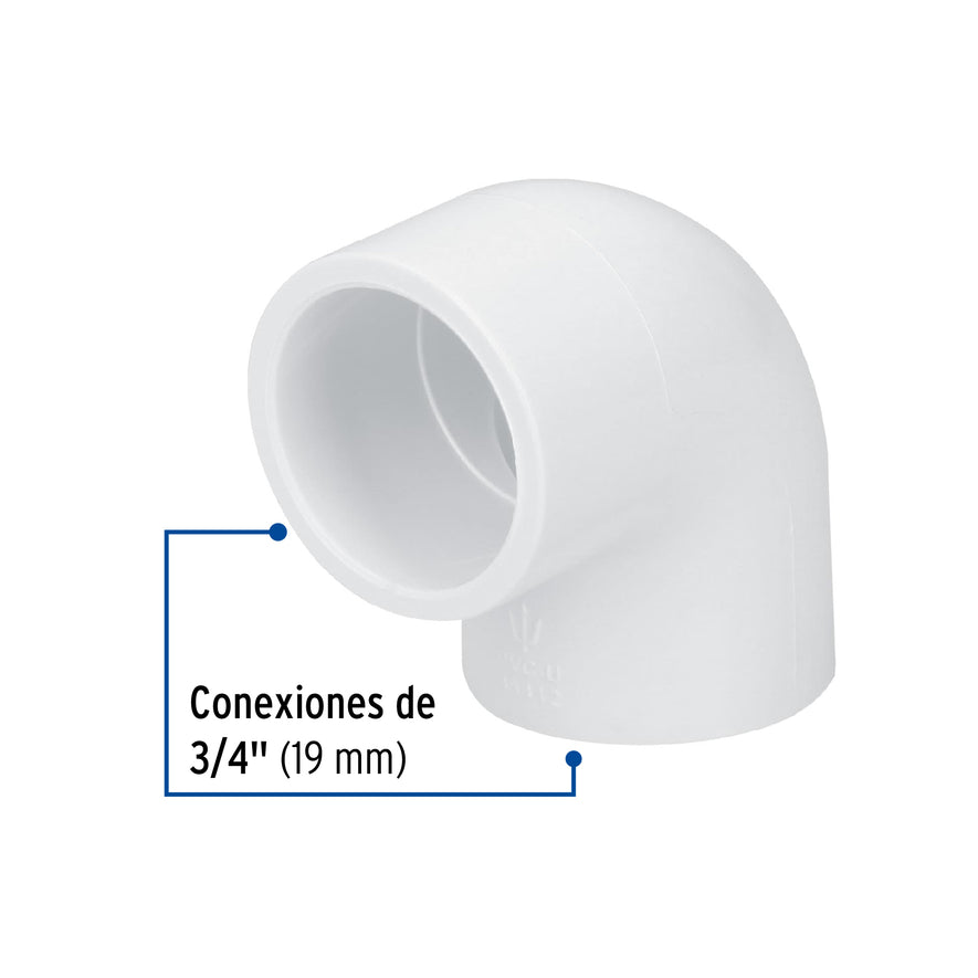 Codo 90° de PVC de 3/4', Foset Caja con 40, 45412