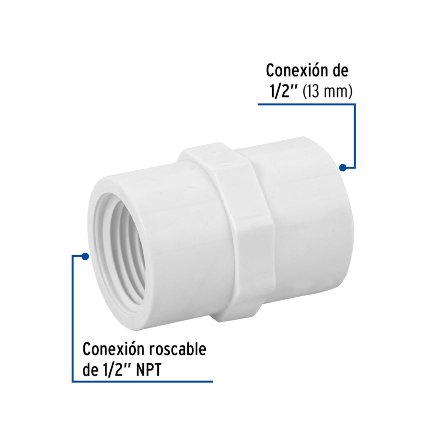 Adaptador hembra de PVC 1/2', Foset Caja con 40, 45432