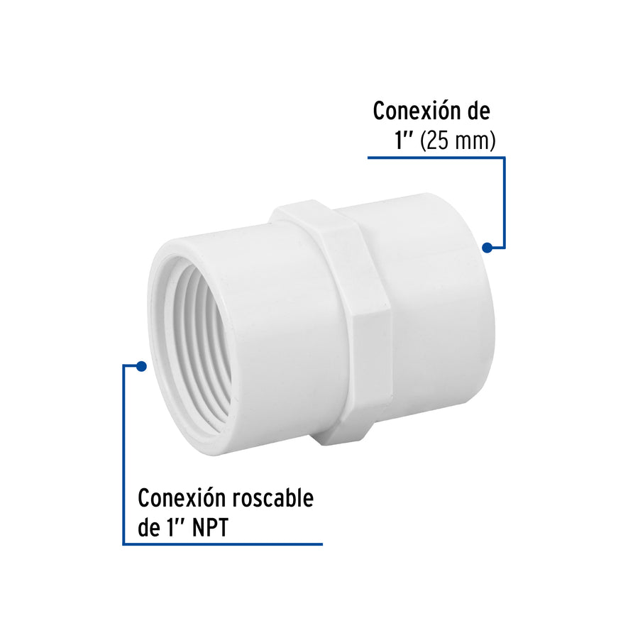 Adaptador hembra de PVC 1', Foset Caja con 10, 45434