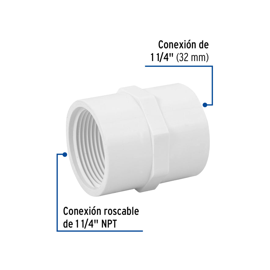 Adaptador hembra de PVC 1-1/4', Foset Caja con 4, 45548