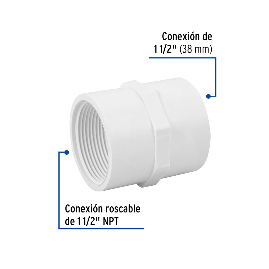 Adaptador hembra de PVC 1-1/2', Foset Caja con 4, 45549