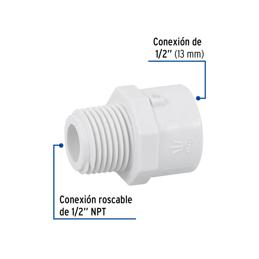 Adaptador macho de PVC de 1/2', Foset Caja con 40, 45429