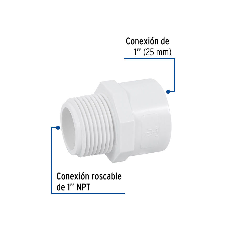 Adaptador macho de PVC de 1', Foset Caja con 10, 45431