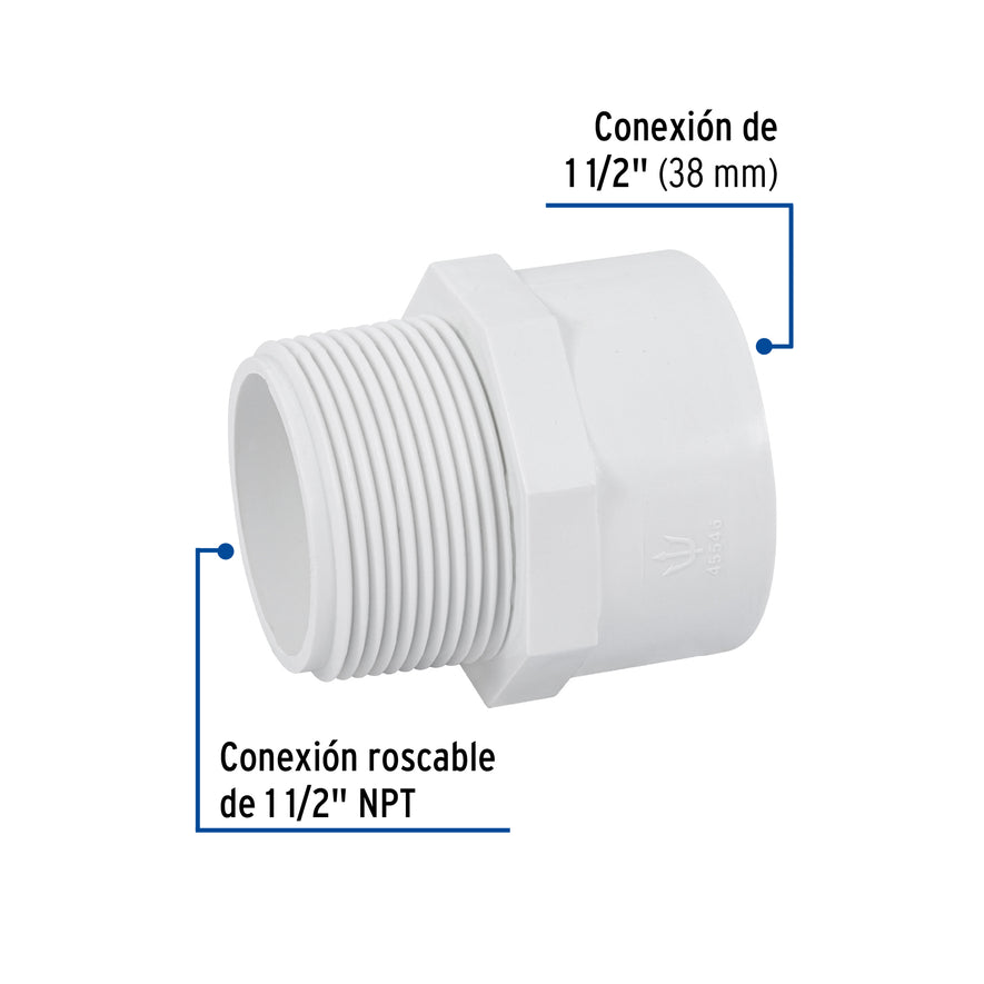 Adaptador macho de PVC de 1-1/2', Foset Caja con 4, 45546