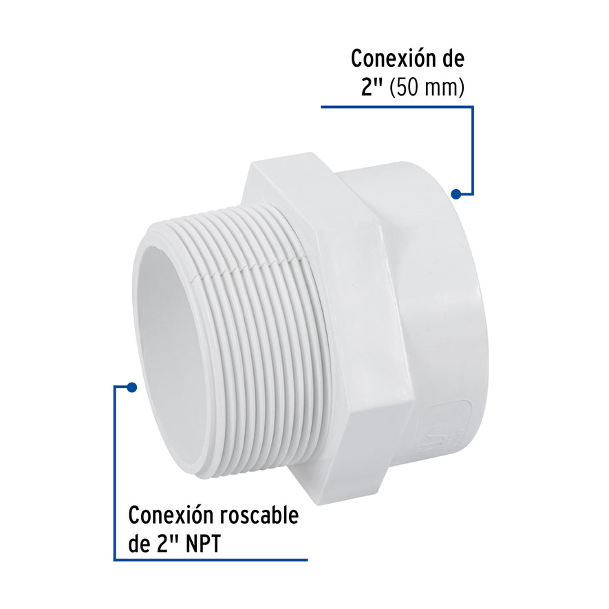 Adaptador macho de PVC de 2', Foset Caja con 4, 45547