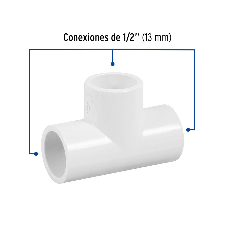 Tee sencilla de PVC 1/2', Foset Caja con 20, 45420
