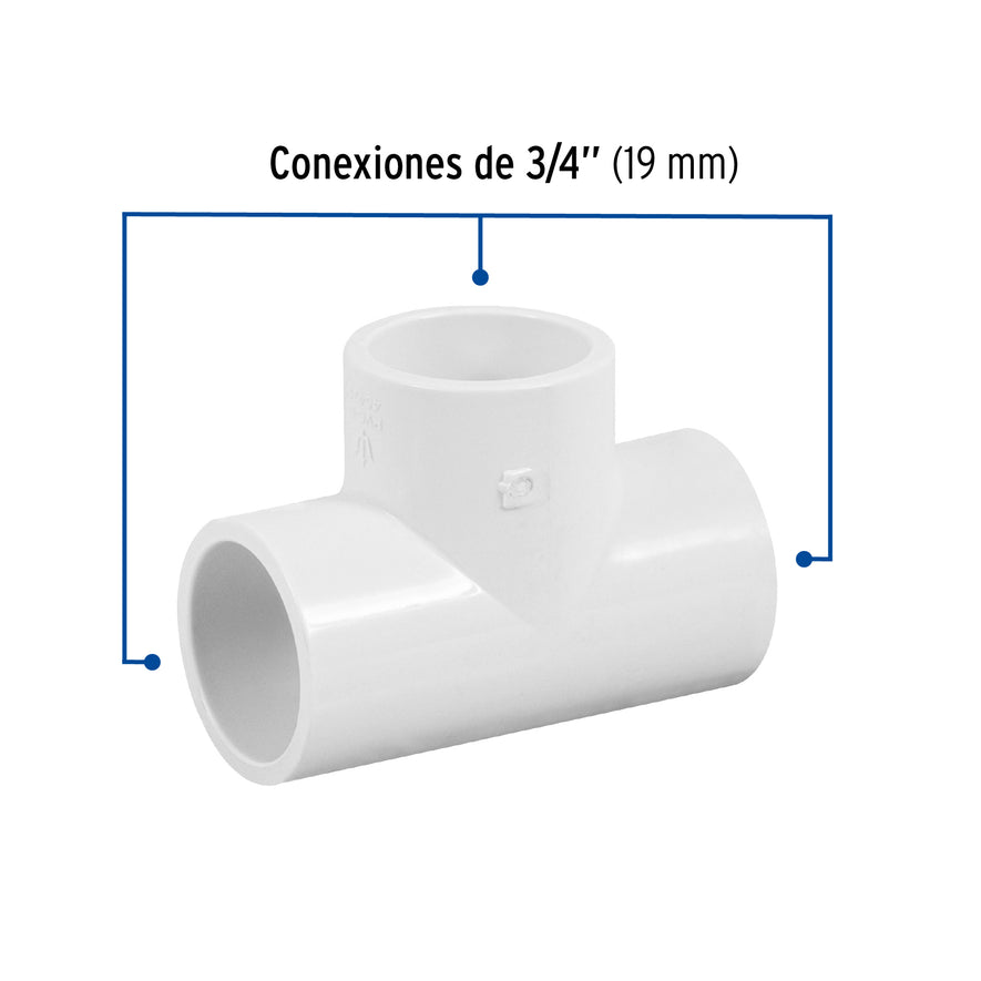 Tee sencilla de PVC 3/4', Foset Caja con 10, 45421