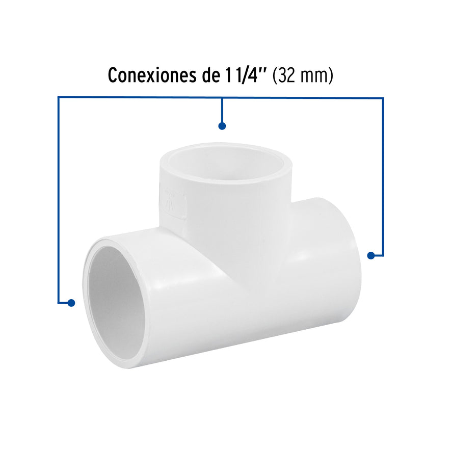 Tee sencilla de PVC 1-1/4', Foset Caja con 4, 45532