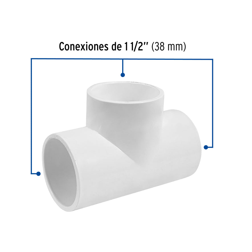 Tee sencilla de PVC 1-1/2', Foset Caja con 4, 45533
