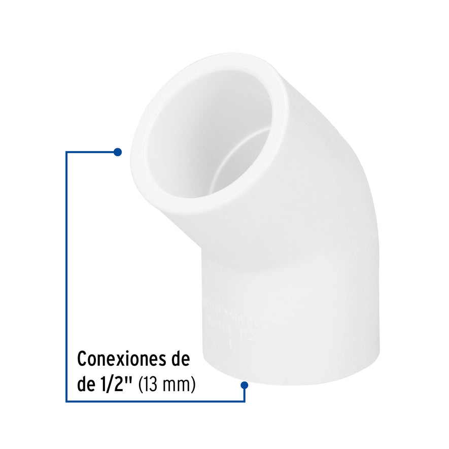 Codo 45° de PVC de 1/2', Foset Caja con 10, 45414