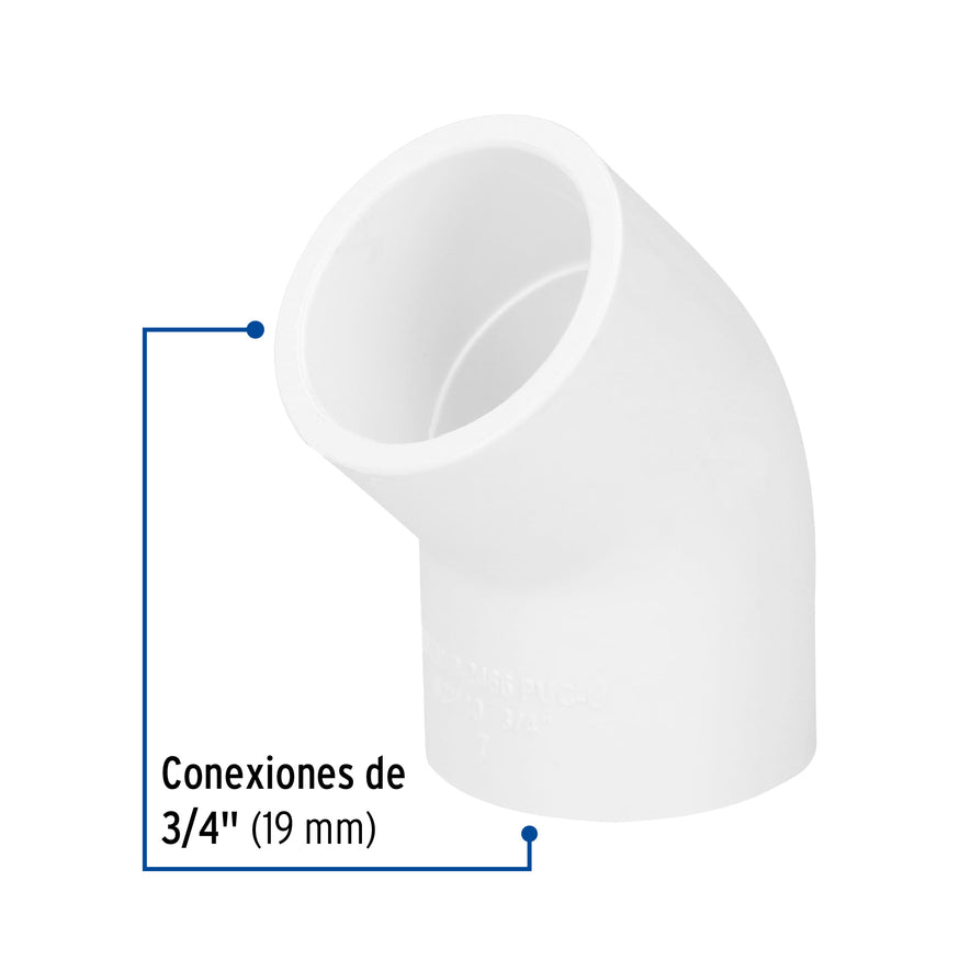 Codo 45° de PVC de 3/4', Foset Caja con 10, 45415