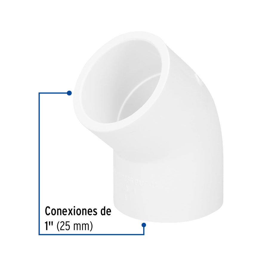 Codo 45° de PVC de 1', Foset Caja con 10, 45416