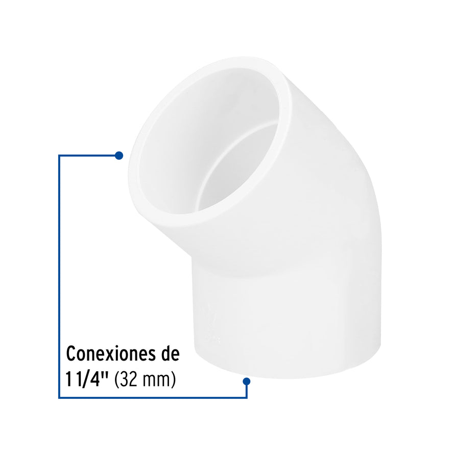 Codo 45° de PVC de 1-1/4', Foset Caja con 4, 45526