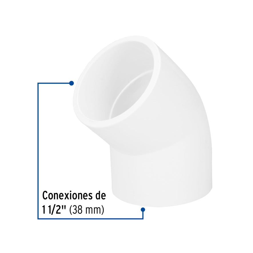 Codo 45° de PVC de 1-1/2', Foset Caja con 4, 45527