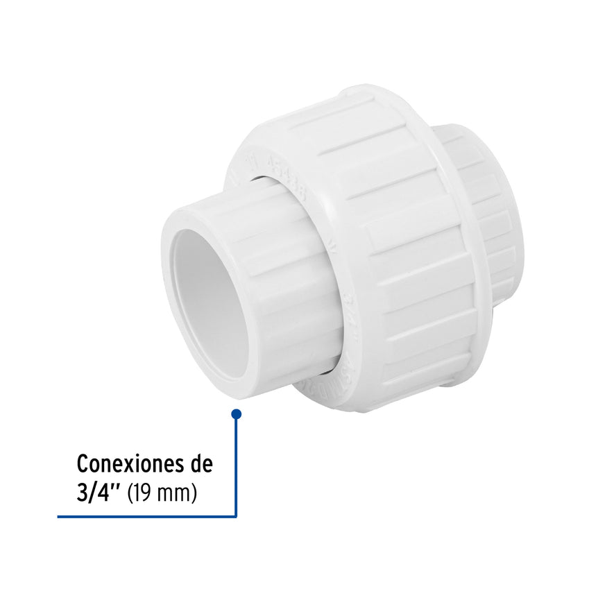 Tuerca unión lisa de PVC 3/4', Foset Caja con 10, 45436