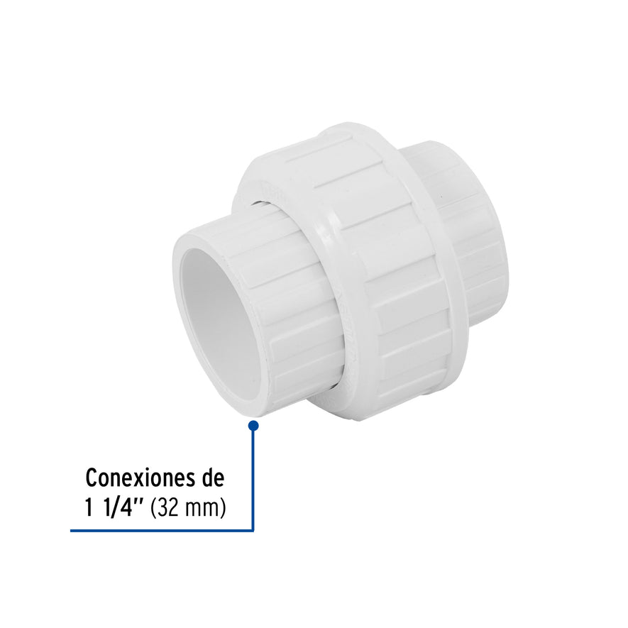 Tuerca unión lisa de PVC 1-1/4', Foset Caja con 4, 45542