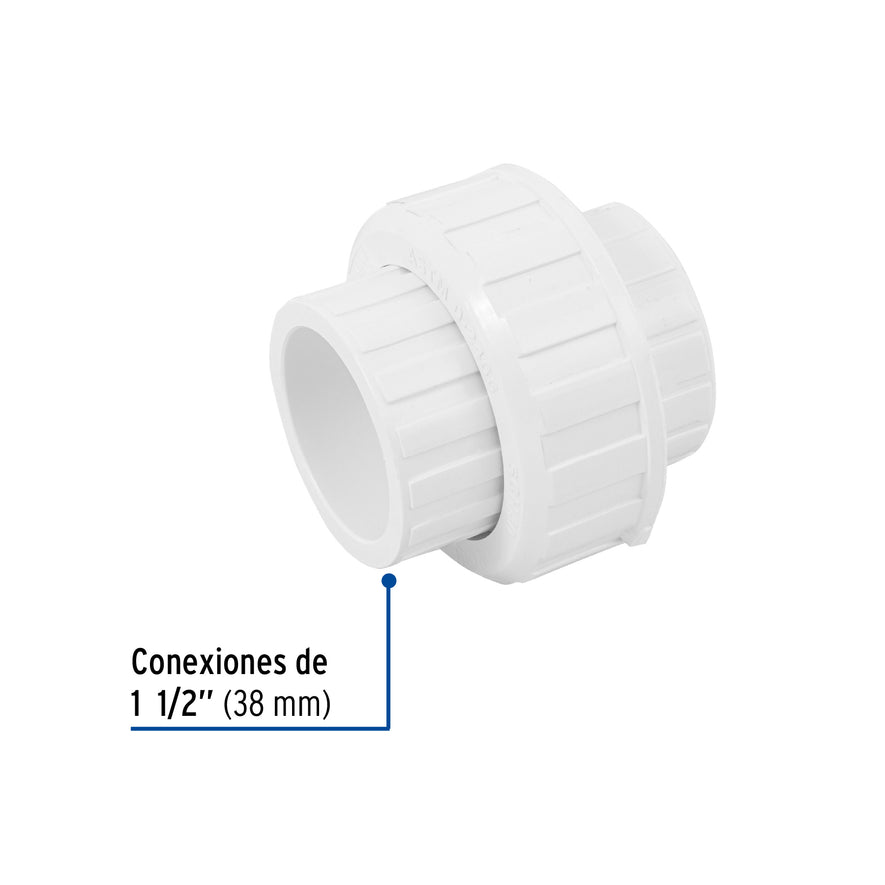 Tuerca unión lisa de PVC 1-1/2', Foset Caja con 4, 45543
