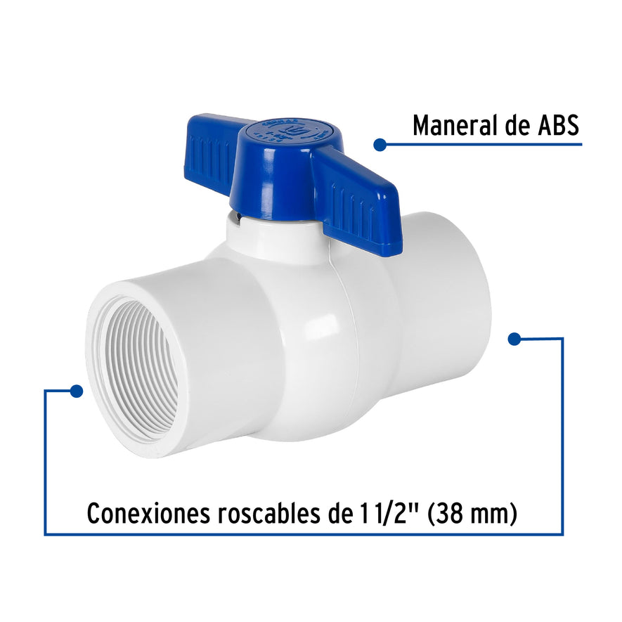 Válvula esfera de PVC 1-1/2' roscable, Foset Caja con 4, 49154