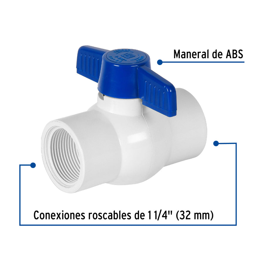 Válvula esfera de PVC 1-1/4' roscable, Foset Caja con 4, 49153