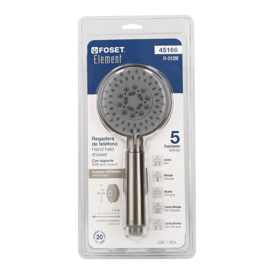 Regadera satín de teléfono 4' con soporte, Foset Element, 45166