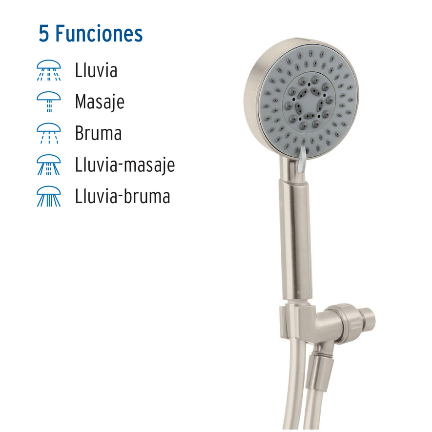 Regadera satín de teléfono 4' con soporte, Foset Element, 45166