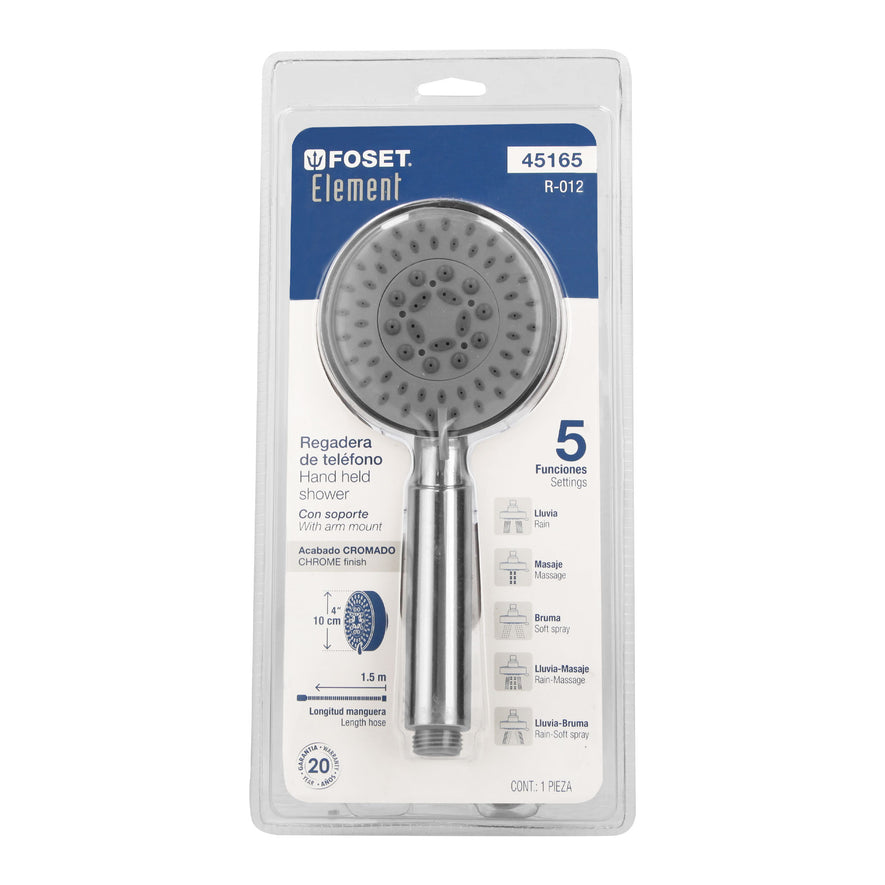 Regadera cromo de teléfono 4' con soporte, Foset Element, 45165