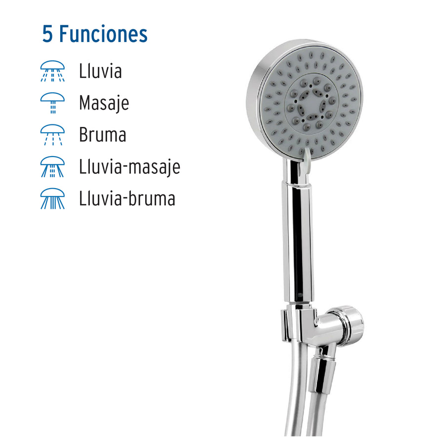 Regadera cromo de teléfono 4' con soporte, Foset Element, 45165