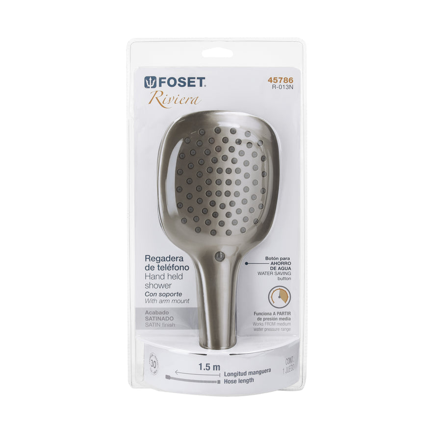 Regadera satín de teléfono con soporte, Foset Riviera, 45786