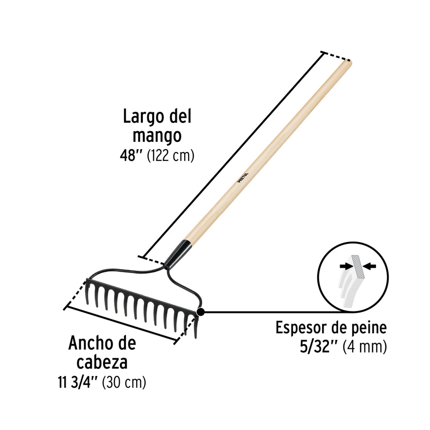 Rastrillo jardinero, 12 dientes, Pretul Caja con 3, 20613