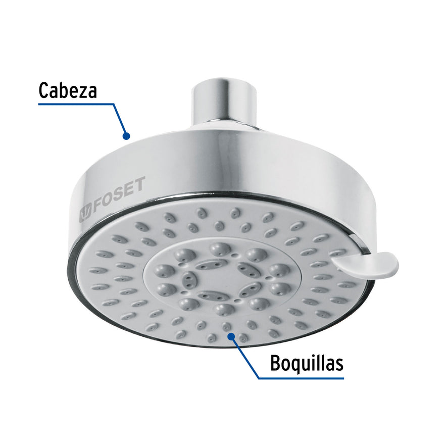 Regadera cromo 4'con 5 funciones, sin brazo, Foset Element Caja con 2, 45169