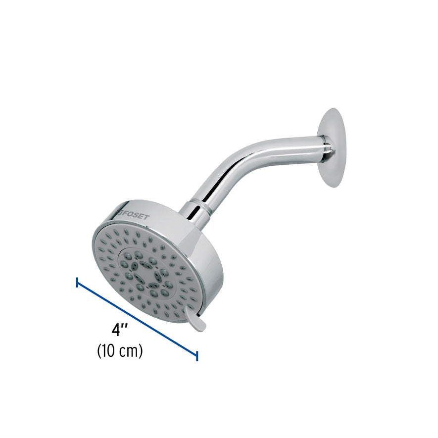 Regadera cromo 4'con 5 funciones, con brazo, Foset Element Caja con 2, 45167