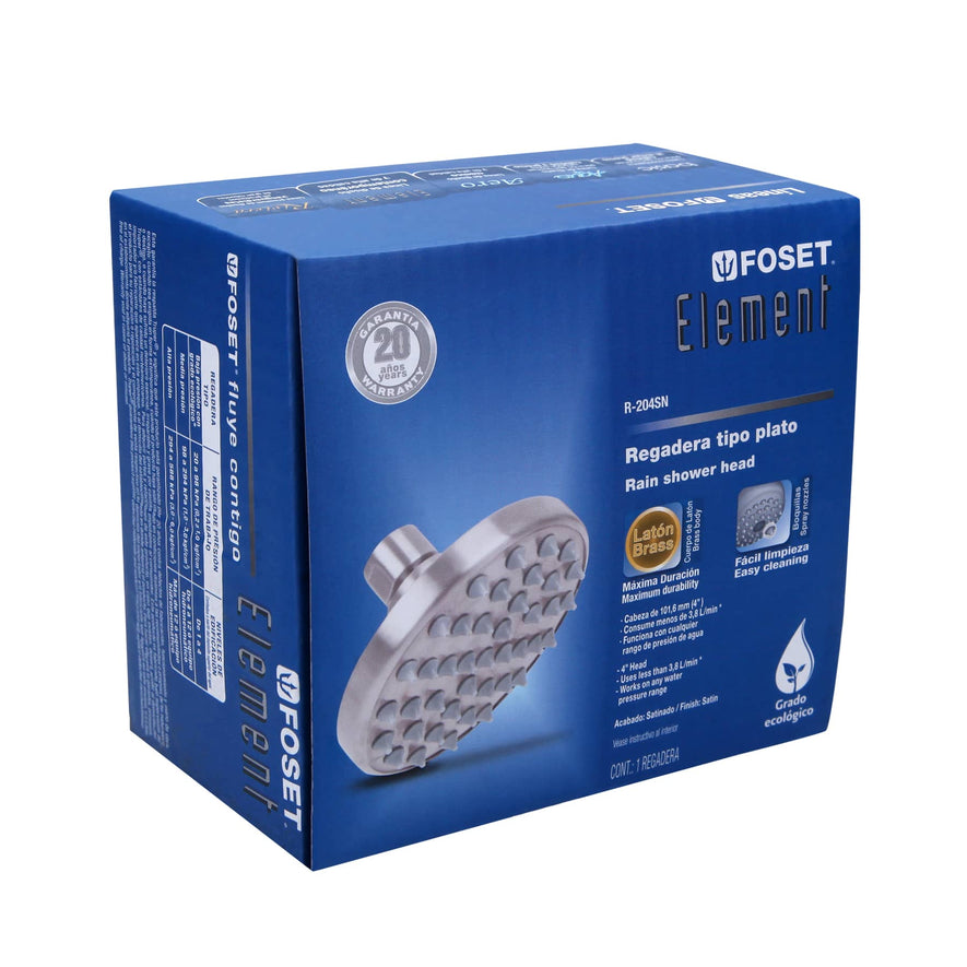 Regadera satín 4' plato redondo, sin brazo, Foset Element, 45581