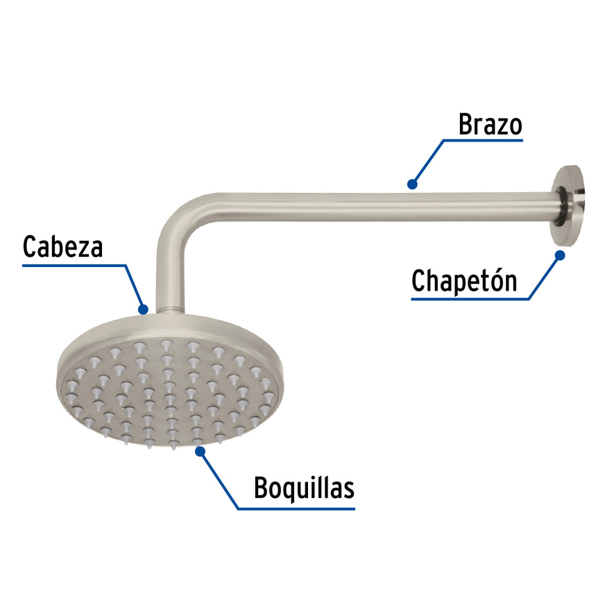 Regadera satín 6' plato redondo, con brazo, Foset Element, 45576