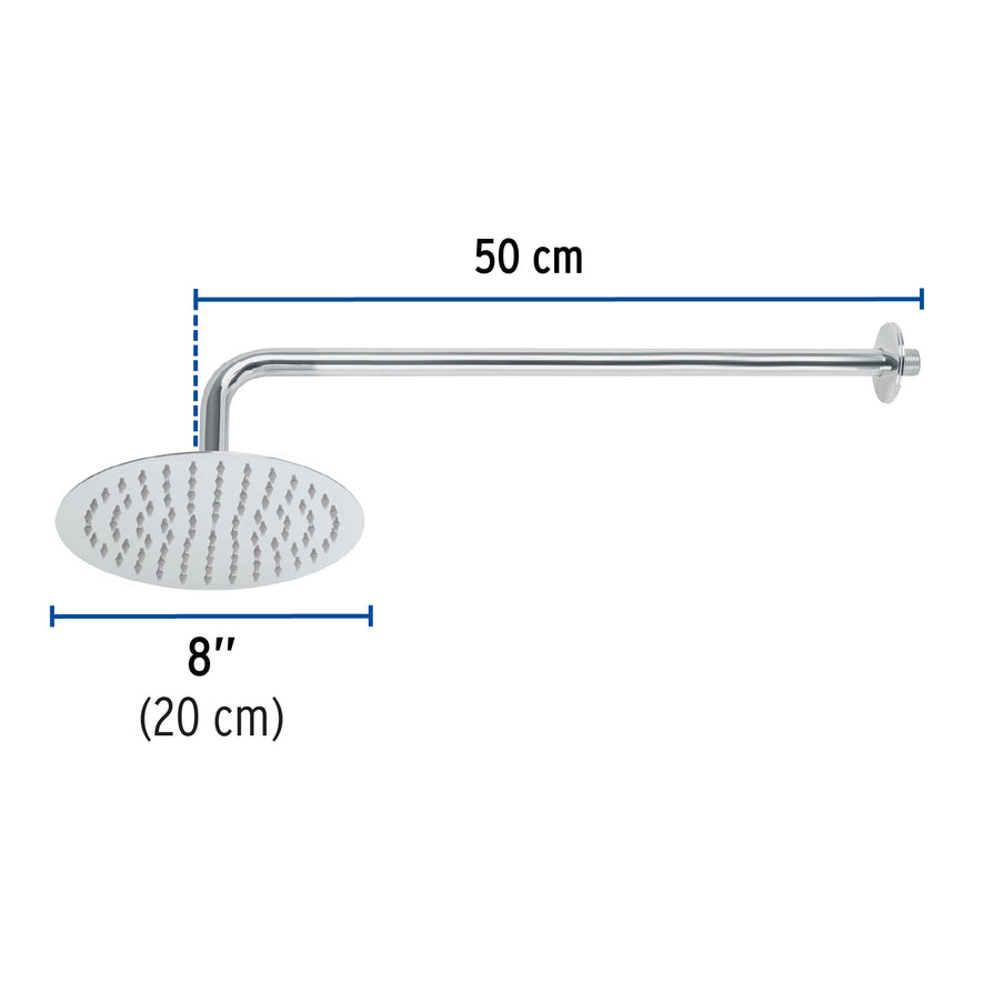 Regadera cromo 8' plato redondo delgado con brazo, Riviera, 45075