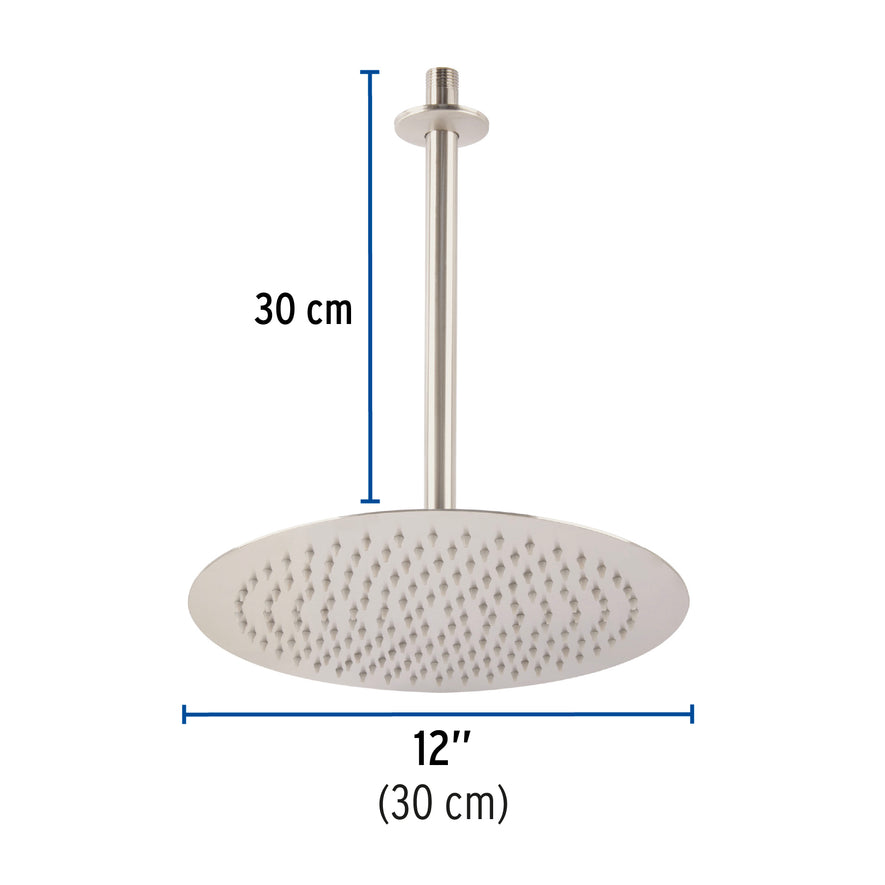 Regadera satín 12' plato redondo delgado con brazo, Riviera, 45080