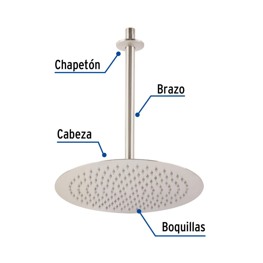 Regadera satín 12' plato redondo delgado con brazo, Riviera, 45080