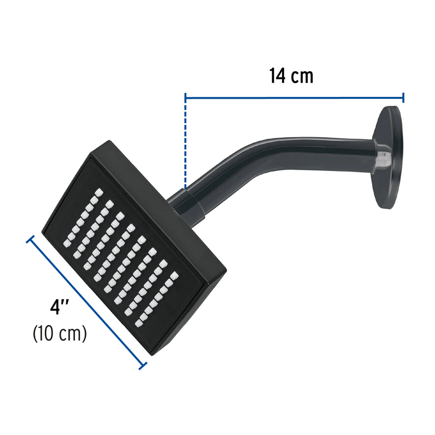 Regadera cuadrada ABS 4' acabado negro mate con brazo, Foset Caja con 4, 46744