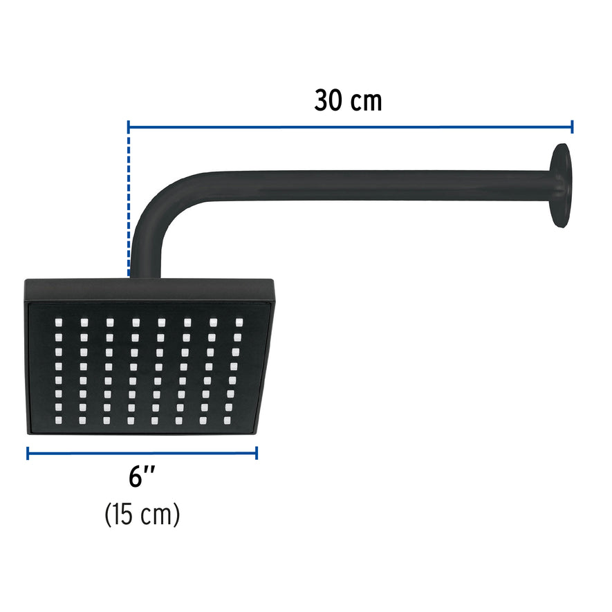 Regadera cuadrada ABS 6' acabado negro mate con brazo, Foset Caja con 3, 46746