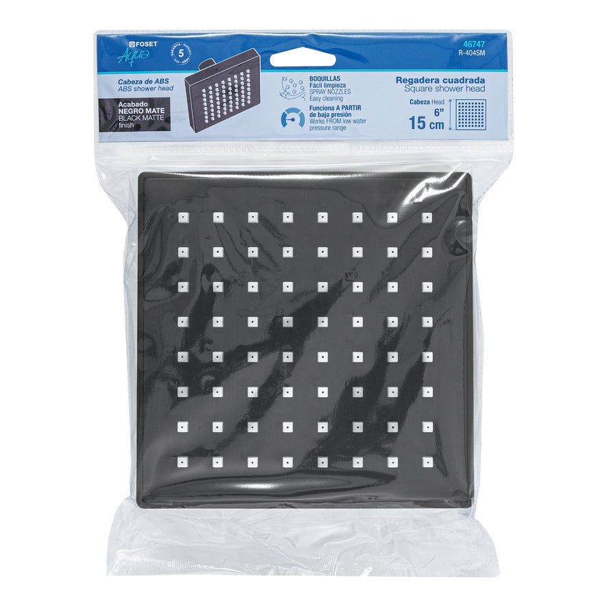 Regadera cuadrada ABS 6' acabado negro mate sin brazo, Foset Caja con 3, 46747