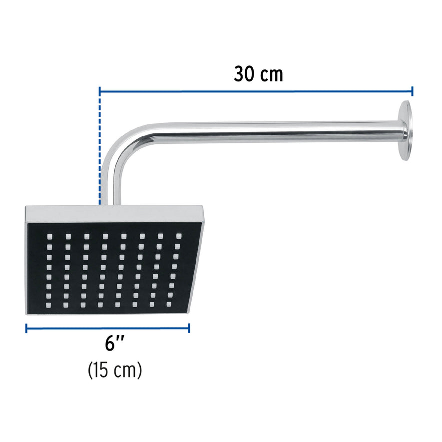 Regadera cuadrada ABS 6' acabado cromo con brazo, Foset Caja con 3, 46734