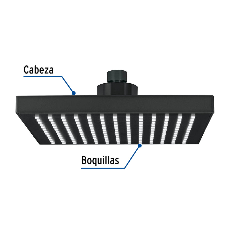 Regadera cuadrada ABS 8' acabado negro mate sin brazo, Foset Caja con 3, 46749