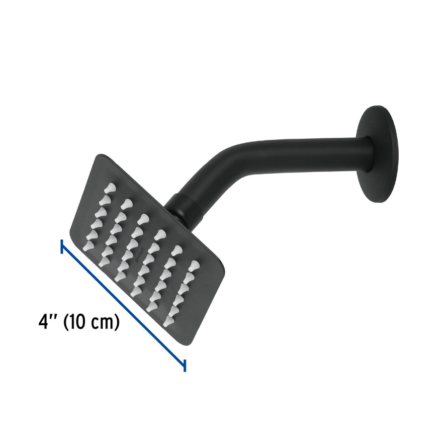 Regadera cuadrada 4', acero inox, con brazo, negro, Túbig Caja con 2, 47746