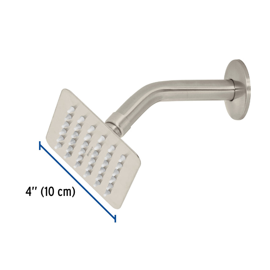 Regadera cuadrada 4', acero inox, con brazo, satín, Túbig Caja con 2, 47740