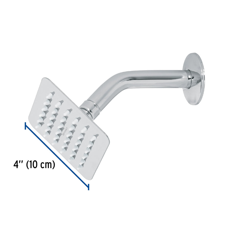 Regadera cuadrada 4', acero inox, con brazo, cromo, Túbig Caja con 2, 47734
