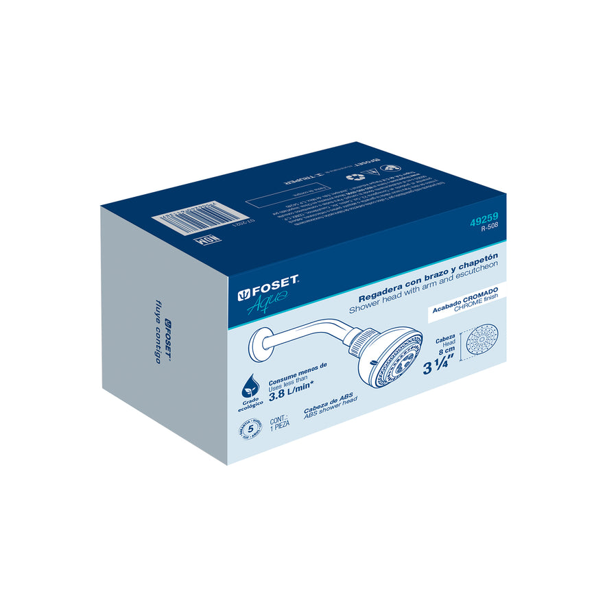 Regadera 3', 5 funciones brazo y chapetón de acero, Aqua Caja con 2, 49259