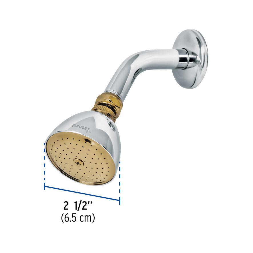 Regadera cónica 2-1/2' cromo-oro brazo y chapetón acero Caja con 2, 49147