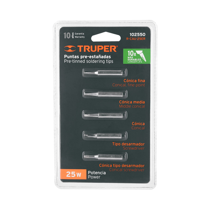 Juego de 5 puntas para cautín CAU-25R, Truper Caja con 6, 102550