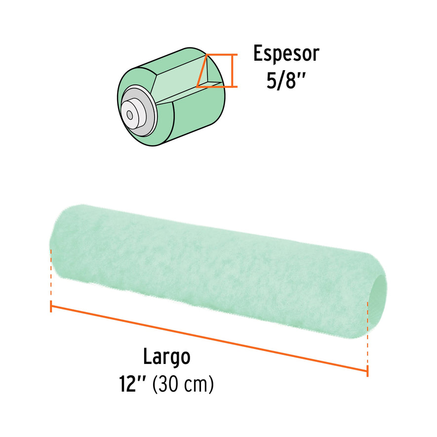 Felpa para rodillo 12' x 5/8' superficies poco rugosas Caja con 6, 13893