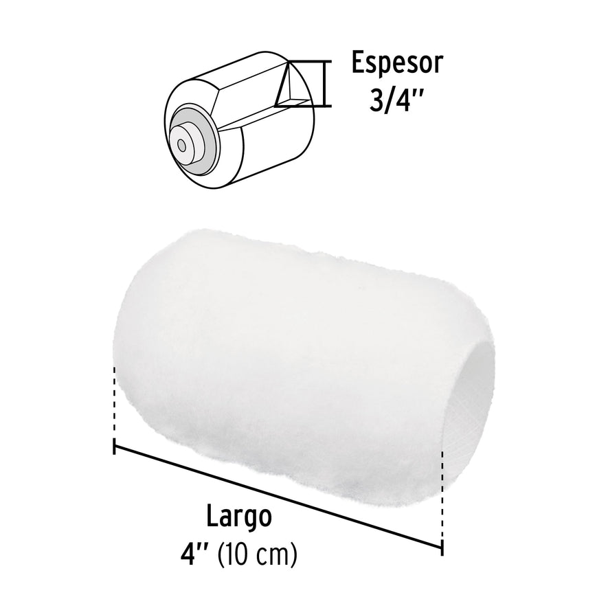 Felpa para mini rodillo poliéster 4' x 3/4', Truper Caja con 12, 13897